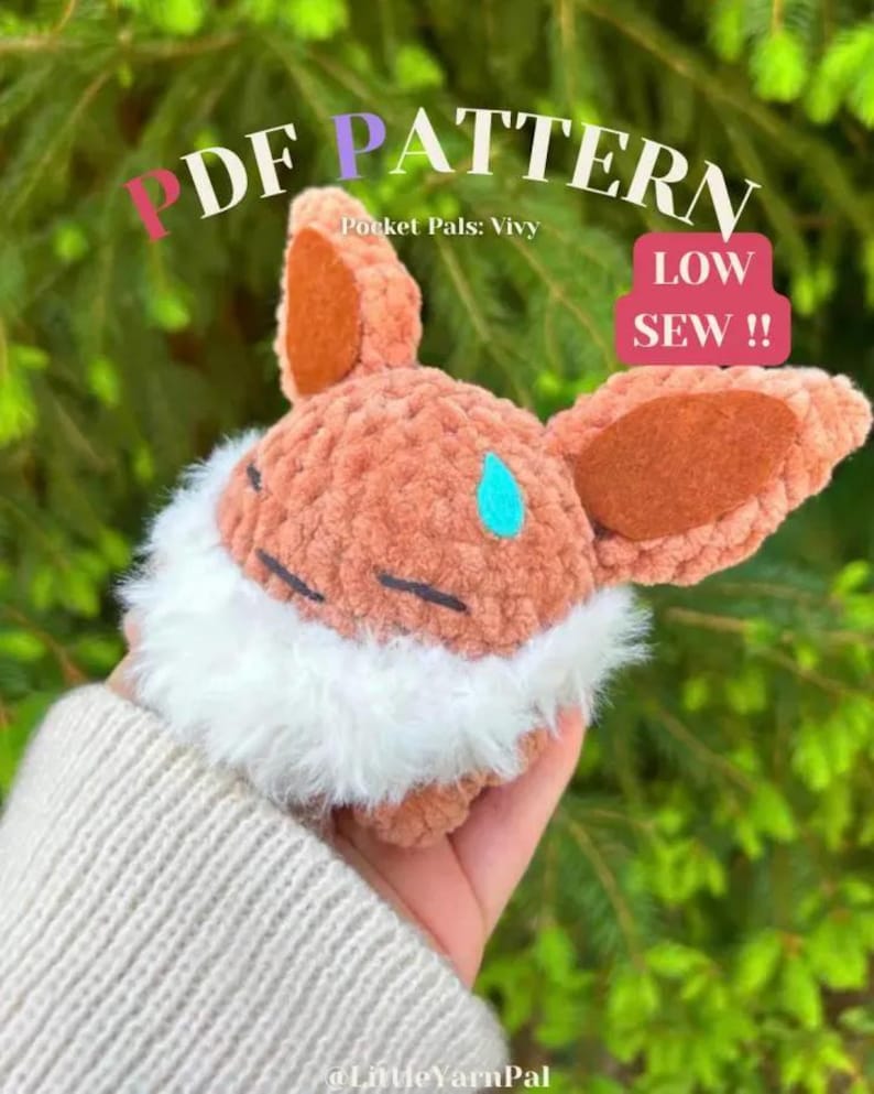 Sovande fluffig räv, gasvarelse och körsbärsvarelse handvirkt virkmönster 3 i 1 | Cherubi, Hemsk, Eevee bild 3