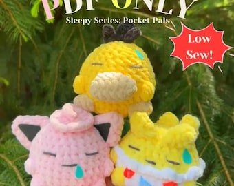 Amigurumi Crochet Pattern &quot;Sleepy Series: Pocket Pals&quot; Togepi, Psyduck, Jigglypuff, Small, Market Friendly, Sleeping, PDF Pattern US
