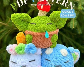 Patrón de crochet 3 en 1 hecho a mano de duende durmiente, unicornio y dragón