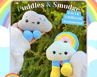 Amigurumi Crochet Pattern - &quot;Puddles and Smudge&quot; , Cute Sentient Clouds, Customizable Options , Pride Pattern, Rainbow, PDF Pattern US