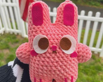 Handmade Crochet Frozen Bunny and Grim Bunny Plush – Pink Stuffed Animal