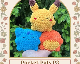 Sovande Starter Creature Trio Handgjort Virkmönster 3 i 1 | Charmander, Pikachu, Bulbasaur