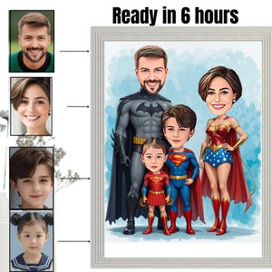 Benutzerdefinierte Super Dad und Sohn Cartoon Portrait, Super Dad Portrait, Papas Geschenk, Super Dad Karikatur, Superhelden-Karikatur, Karikatur vom Foto