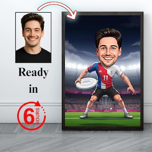 Custom Frisbee Caricature - Personalized Ultimate Disc Sports Portrait - Unique Gift for Disc Players, Fans & Team Spirit Enthusiasts