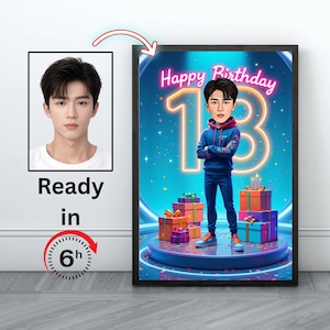 CUSTOM 18 BIRTHDAY Caricature ,Birthday Cartoon Portrait ,18 Birthday Gift ,Birthday Gift Happy Birthday Cartoon Portrait Happy 18 Birthday