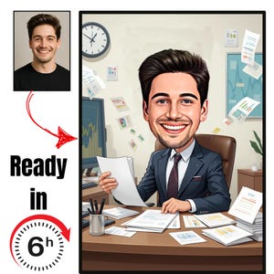 Custom Office Caricature: Funny Work Portrait Gift (Digital Download A4 Size)