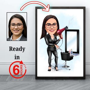 Custom Hairdresser Cartoon Portrait, Hairdresser Portrait, Hairdresser Gift, Hairdresser Caricature, Caricature from Photo, Hairdresser Art