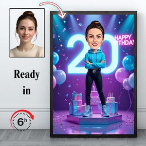 Portrait de dessin animé du 20e | 20e caricature | Dessin caricature personnalisé joyeux anniversaire | Dessin animé 20e anniversaire, caricature d'anniversaire