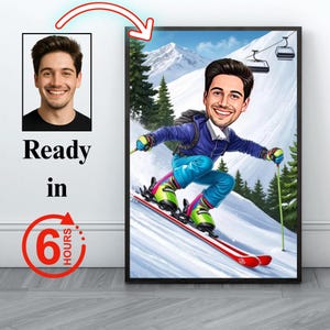 Gift for Snowboarder, Custom Snowboarding Caricature from Photo, Funny Winter Sports Portrait, Personalized Snowboarder Cartoon