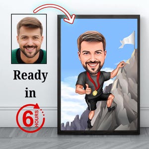 Custom Male Climber Cartoon Portrait, Climber Gift for Men, Climber Caricature, Climber Cartoon Drawing, Climbing Lover Gift, Climber Art