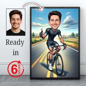 Custom Cyclist male Cartoon Portrait, Cyclist Portrait,Gift for Cyclist, Cyclist Caricature,Custom Caricature, Biker Caricature from Photo