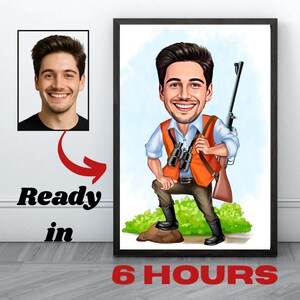 Personalized Hunter Cartoon Portrait | Custom Caricature from Photo | Unique Hunting Gift | Fun Hunting Cartoon Art | Perfect for Hunters