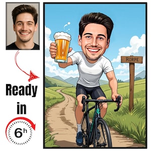 Personalized Cyclist Caricature Portrait: Custom Biker Gift
