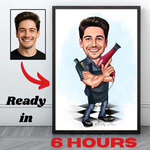 Personalized Barber Cartoon Portrait: Custom Caricature Gift (Digital Download A4 Size)