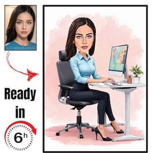 Personalized Office Caricature: Funny Coworker Gift (Digital Portrait A4 Size)