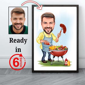 Custom Chef Cartoon Portrait: Personalized Caricature Gift (Digital A4 Print)