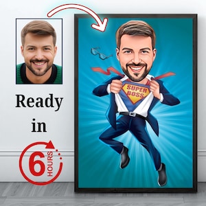 Mann Superheld Porträt / Holen Sie sich Ihr eigenes Superheld Porträt von Ihrem Foto / Superheld Karikatur / Benutzerdefinierte Superheld Porträt / Geschenke für Männer