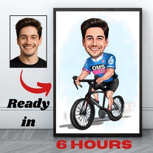 Custom Cyclist male Cartoon Portrait, Cyclist Portrait,Gift for Cyclist, Cyclist Caricature,Custom Caricature, Biker Caricature from Photo