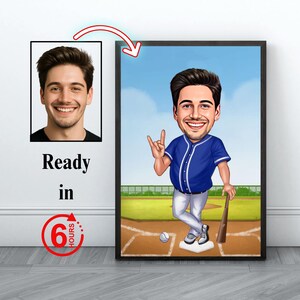 Custom Baseball Player Cartoon Portrait, Baseball Caricature, Gift for Baseball Player, Baseball Cartoon, Caricature from Photo, Baseball