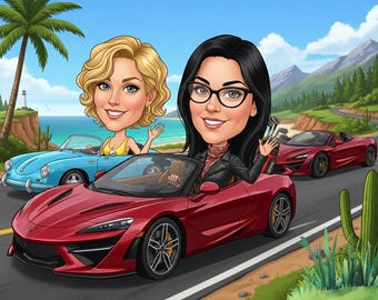 Caricatura de coche de amigos personalizada / Retrato de grupo a partir de una foto
