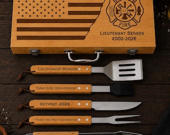 Personalized Firefighter Grilling Set, Firefighter Retirement Gifts, Fire Chief Gifts, Firefighter Graduation Gifts, Firefighter Retirement