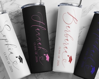 Personalized Graduation Skinny Tumbler Cup 20oz, Custom Kindergarten Graduation Gifts for Girls, High School Graduation Gift for Girl