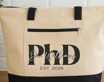 Personalized PhD Accent Tote Bag, PhD Graduation Gis, Doctorate Graduation Gift, PhD Graduation Gifts for Her, Gift for Phd Student