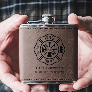 Fiole en cuir personnalisée de pompier, cadeaux de retraite de pompier, cadeaux de remise de diplôme de pompier, cadeau de pompier pour homme, cadeaux de chef des pompiers