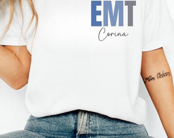 Personalized EMT Shirt, Comfort Color Emergency Medical Technician Long Sleeve Shirt, First Responder Gift, Cotton EMS Paramedic Shirt