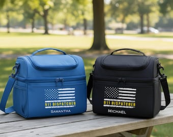 Personalized 911 Dispatcher Cooler Bag, Custom Dispatcher Gifts, Thin Gold Line Gift, 911 Operator Gift for men