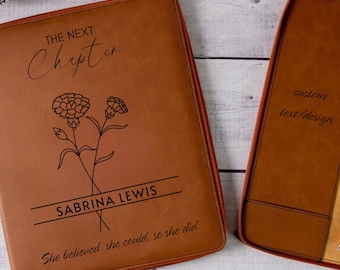The Next Chapter Flower Leather Portfolio, Leather Padfolio, College Graduation Gift for Her, She Believed She Could So she did, High School