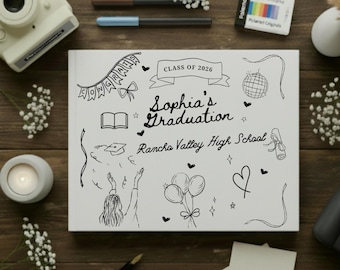 Personalized Doodle Graduation Guestbook, Custom Guest Book, Graduation Scrapbook, Graduate Photo Guest Book Album, Book to Sign