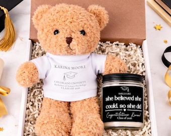 Personalized Graduation Candle and Teddy Bear Set, High School Gift for Girl, College Graduation Gift for Her, She Believed She Could