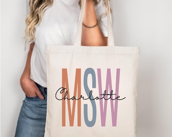 Personalized Social Worker Tote Bag, School Worker Gift Ideas, Gifts for LCSW MSW LSW, Social Worker Graduation Gift, Msw graduation gift