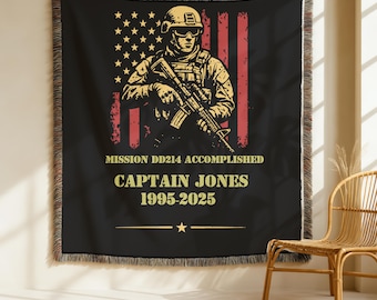 Manta tejida personalizada para la jubilación militar, regalo militar personalizado, regalo para veteranos militares