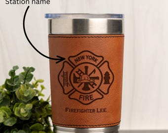 Personalisierte Feuerwehrmann Leder Wrap Tumbler, Feuerwehrmann Ruhestand Geschenk, Feuerwehrmann Abschlussgeschenk, Feuerwehrmann Geschenke