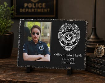 Personalized Police Badge Photo Plaque, Police Academy Graduation Gifts, Law Enforcement Gift, Custom Officer Name & Badge Number