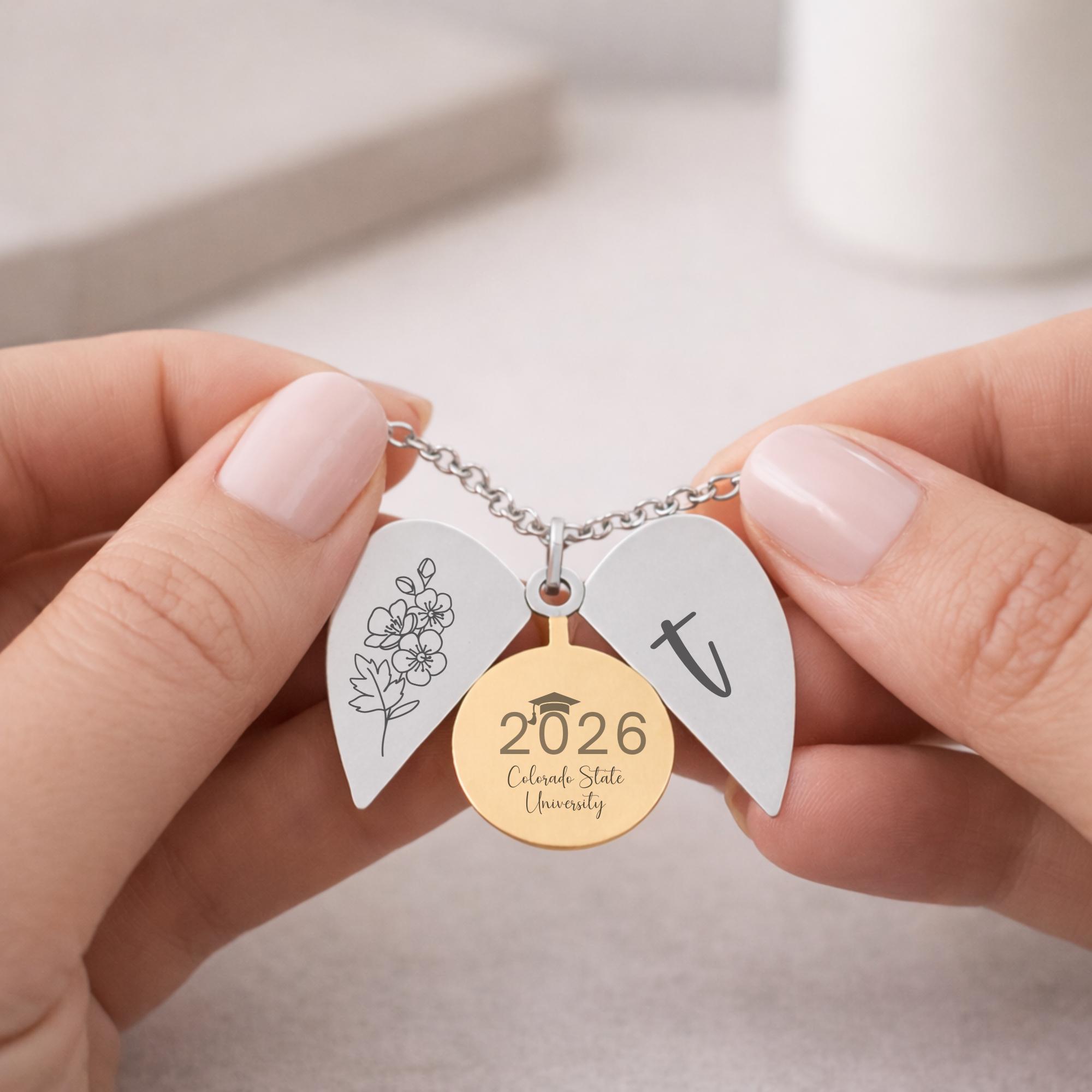 Personalized Birth Flower Graduation Engraved Heart Necklace, College ...