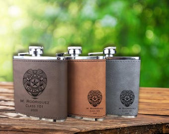 Custom Police Officer Flask Leather, Police Academy Graduation Gifts, Police Retirement Gifts, Law Enforcement Gifts, Sheriff Deputy Gift