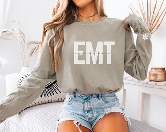 Personalized EMT Long Sleeve Shirt, Comfort Color EMT Shirt, Emergency Medical Technician Shirt, First Responder Gift, EMS Paramedic Shirt