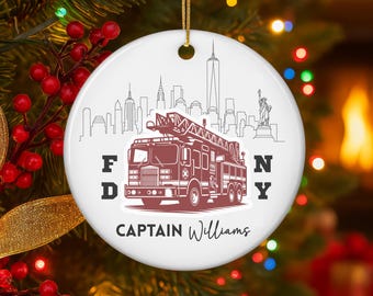 Personalized FDNY Ornament, Custom Firefighter Christmas Ornament, Firefighter Retirement Gift, Dept 56 Firehouse