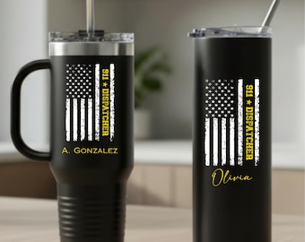 Vaso personalizado de operador del 911 de 20 oz o 40 oz, regalos personalizados para despachadores, regalo de línea fina dorada, regalo de operador del 911 para hombres