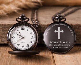 Personalized Religious Graduation Pocket Watch, High School Graduation Gift for Him, College Graduation Gift for Guys, University Graduation