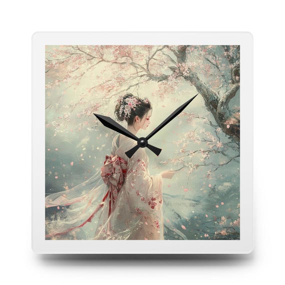 Elegant Acrylic Wall Clock with Cherry Blossom Design, Home Decor, Gift for Her, Japanese-Inspired Accent, Mother's Day, Birthday