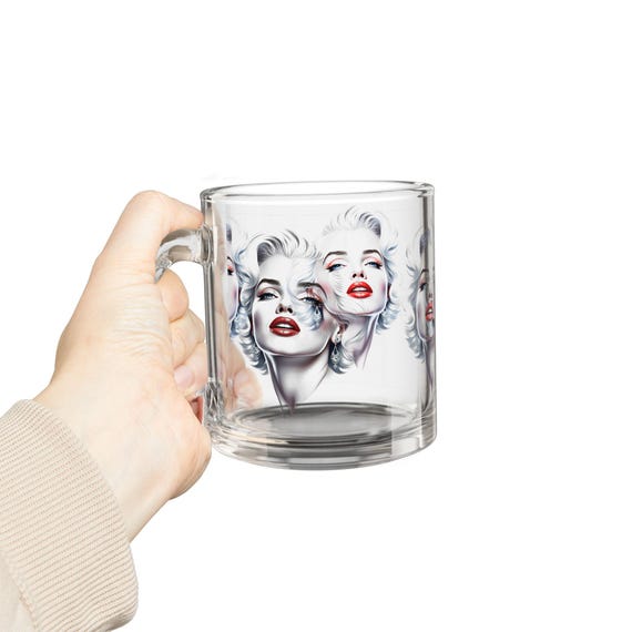 Stylish Marilyn Monroe Glass Mug, 10oz | Vintage-Inspired Drinkware, Coffee/Tea Mug, Gift for Her, Retro Home Decor, Collector's Item