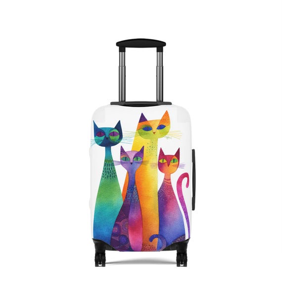 Colorful Cat Luggage Cover | Fun Travel Accessory, Cat Lover Gift, Pet-Themed Travel, Colorful Suitcase Protector, Unique Travel Gear