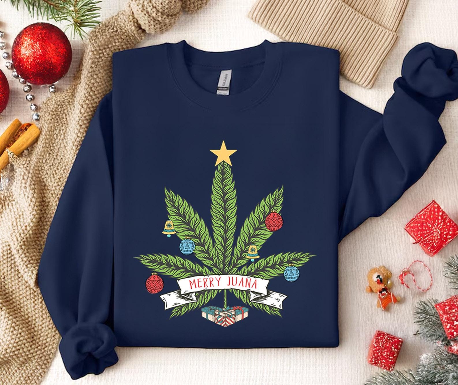 Merry Ugly Christmas Sweater Marijuana Ugly Christmas Sweater