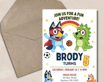 Bluey Birthday Party Invitation Editable Customizable Boys Bluey Birthday Invitation Bluey Birthday Party Invite Canva Custom Birthday Party