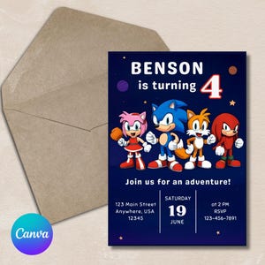 Editable Sonic Birthday Invitation Sonic the Hedgehog Party Template Printable Canva Invite for Boys and Girls Instant Download