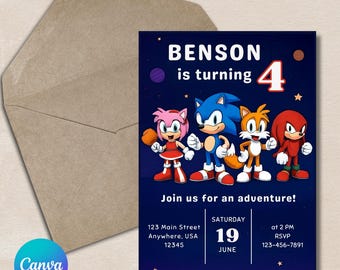 Editable Sonic Birthday Invitation Sonic the Hedgehog Party Template Printable Canva Invite for Boys and Girls Instant Download